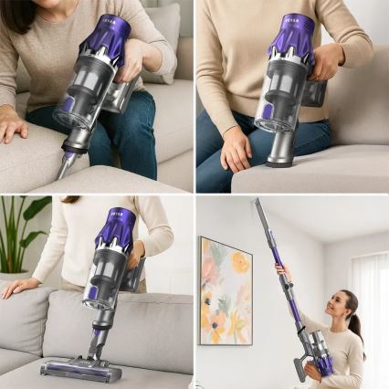 TESLA Electronics PureStar - Aspirador vertical sem fios flexível 2 em 1 250W/2200 mAh cinza/roxo