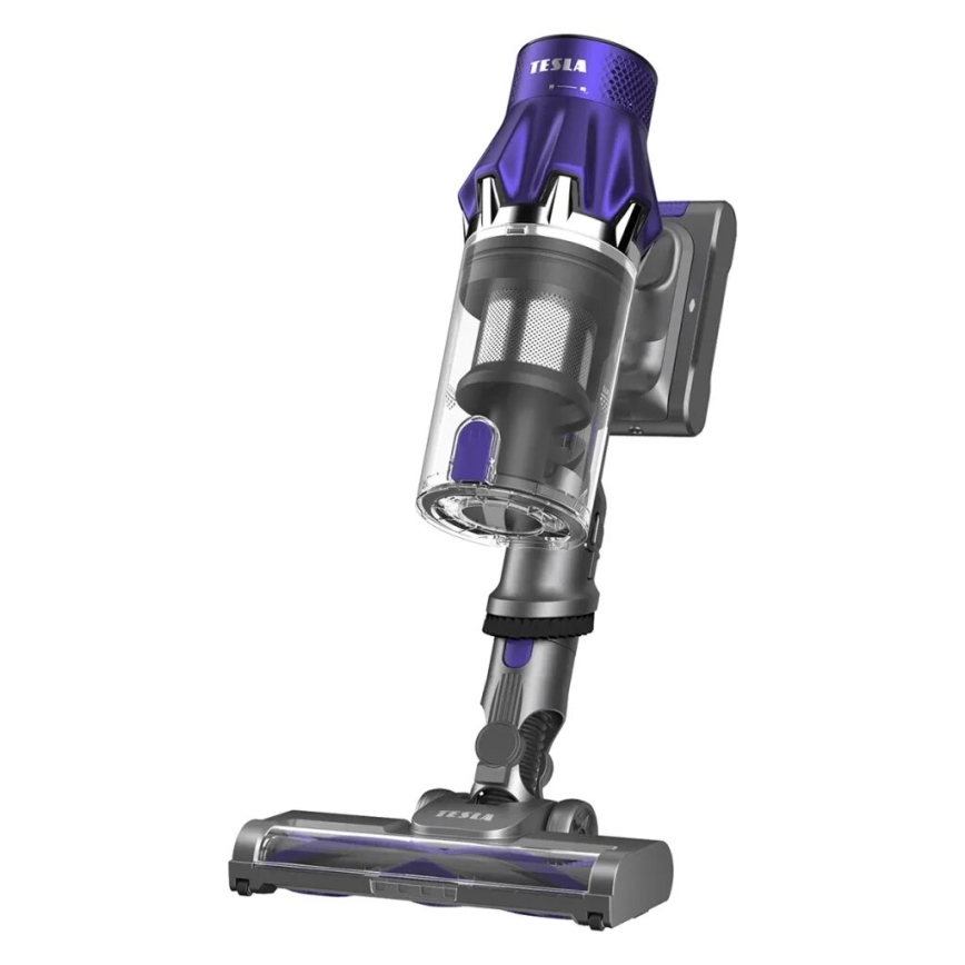TESLA Electronics PureStar - Aspirador vertical sem fios flexível 2 em 1 250W/2200 mAh cinza/roxo