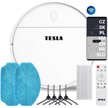 TESLA Electronics RoboStar - Aspirador robô inteligente 2em1 2500 mAh Wi-Fi Tuya branco + controlo remoto