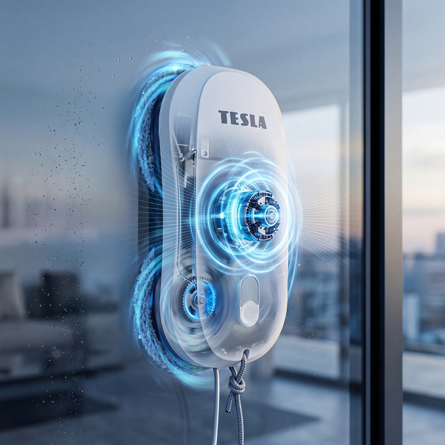 TESLA Electronics RoboStar - Limpa-vidros com pulverização de água 72W/230V/500 mAh + controlo remoto