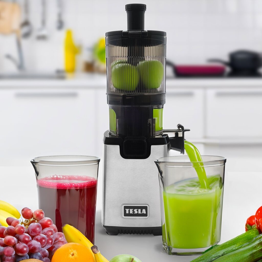 TESLA Electronics SlowJuicer Deluxe - Espremedor de baixa velocidade 250W/230V aço inoxidável/preto