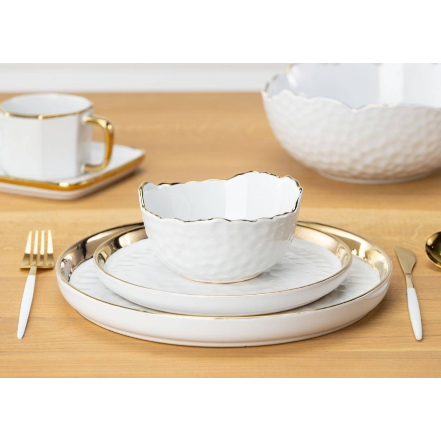 Tigela de cerâmica 13 cm creme/dourado