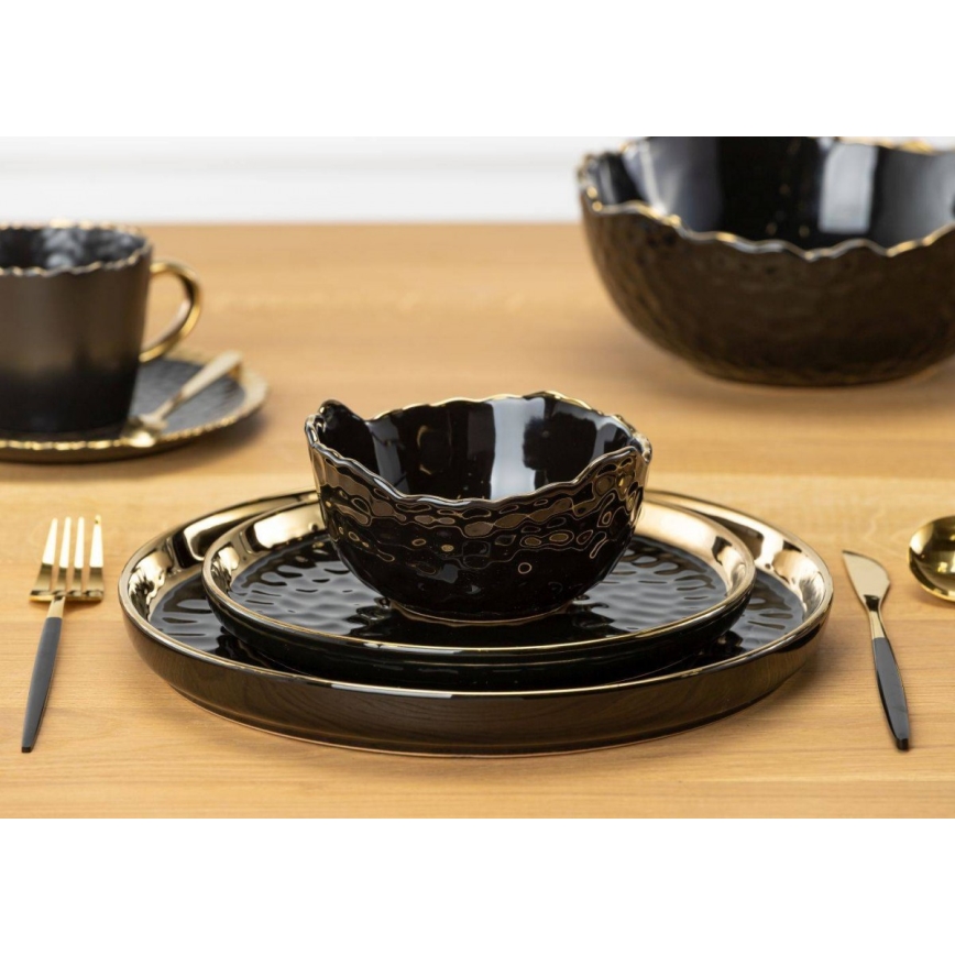 Tigela de cerâmica 13 cm preta/dourada