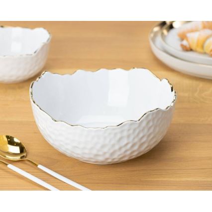 Tigela de cerâmica 20 cm creme/dourado