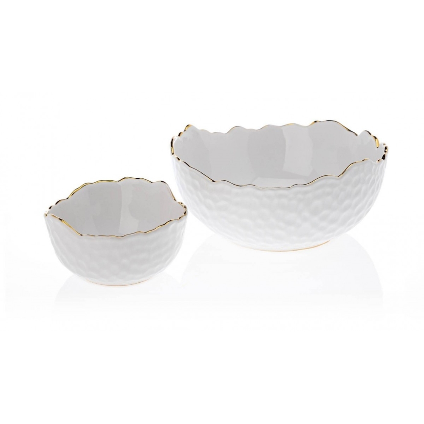 Tigela de cerâmica 20 cm creme/dourado