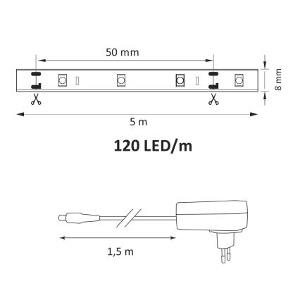 Tira LED 5m LED/36W/12V 4000K