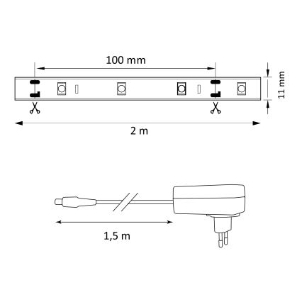 Tira LED RGB com regulação MAGIC 2 m LED/12W/230V + CR