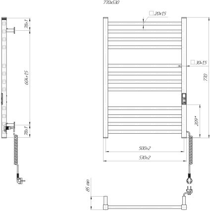 Toalheiro aquecedor em escada HF LONDON 165W/230V 77x53 cm, preto, lado direito