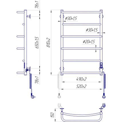 Toalheiro aquecido em escada LUX 105W/230V 80x53 cm aço inoxidável/branco, lado direito