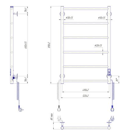 Toalheiro aquecido em escada para casa de banho CLASSIC 110W/230V 81x52 cm inox/antracite lado direito