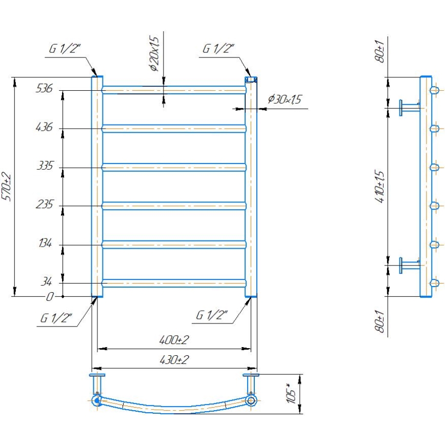 Toalheiro aquecido em escada para casa de banho INOX CLASSIC 120W/230V 57x43 cm aço inoxidável/cromado polido