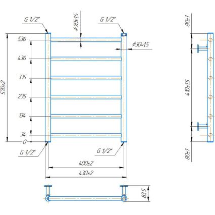 Toalheiro aquecido em escada para casa de banho INOX FLAT 122W/230V 57x43 cm inox/branco