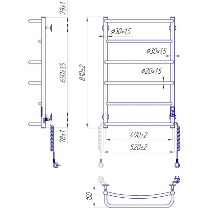 Toalheiro aquecido LUX 105W/230V 80x53 cm aço inoxidável/antracite, lado direito