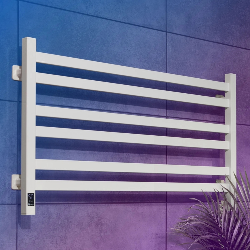 Toalheiro aquecido para casa de banho com termostato AVANGARD 316W/230V 50,6 cm IP44 branco, ligação à direita, perfil quadrado