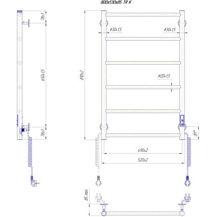 Toalheiro aquecido CLASSIC 110W/230V 81x52 cm inox/cromado brilhante, lado direito