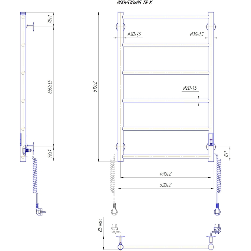 Toalheiro aquecido para casa de banho CLASSIC 110W/230V 81x52 cm inox/branco, lado direito