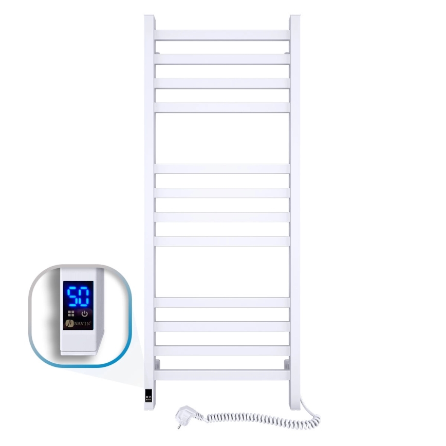 Toalheiro aquecido para casa de banho com termostato AVANGARD 459 W/230 V 120,6 cm IP44, branco, ligação à direita, design quadrado