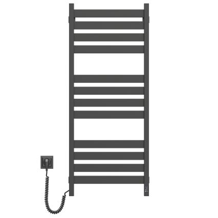 Toalheiro aquecido para casa de banho com termostato LARGO 256W 120 x 50 cm, preto, com ligação à esquerda