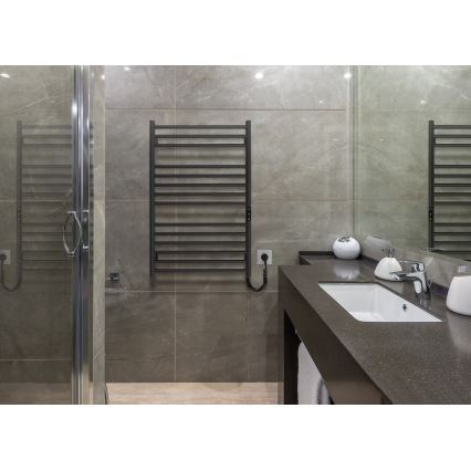 Toalheiro aquecido para casa de banho HF GREENWICH 170W/230V 77x53 cm, preto, com ligação à direita, perfil redondo