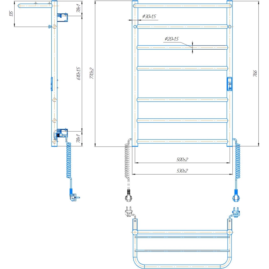 Toalheiro aquecido para casa de banho HOME 95W/230V 77x53 cm inox/cromado, lado direito