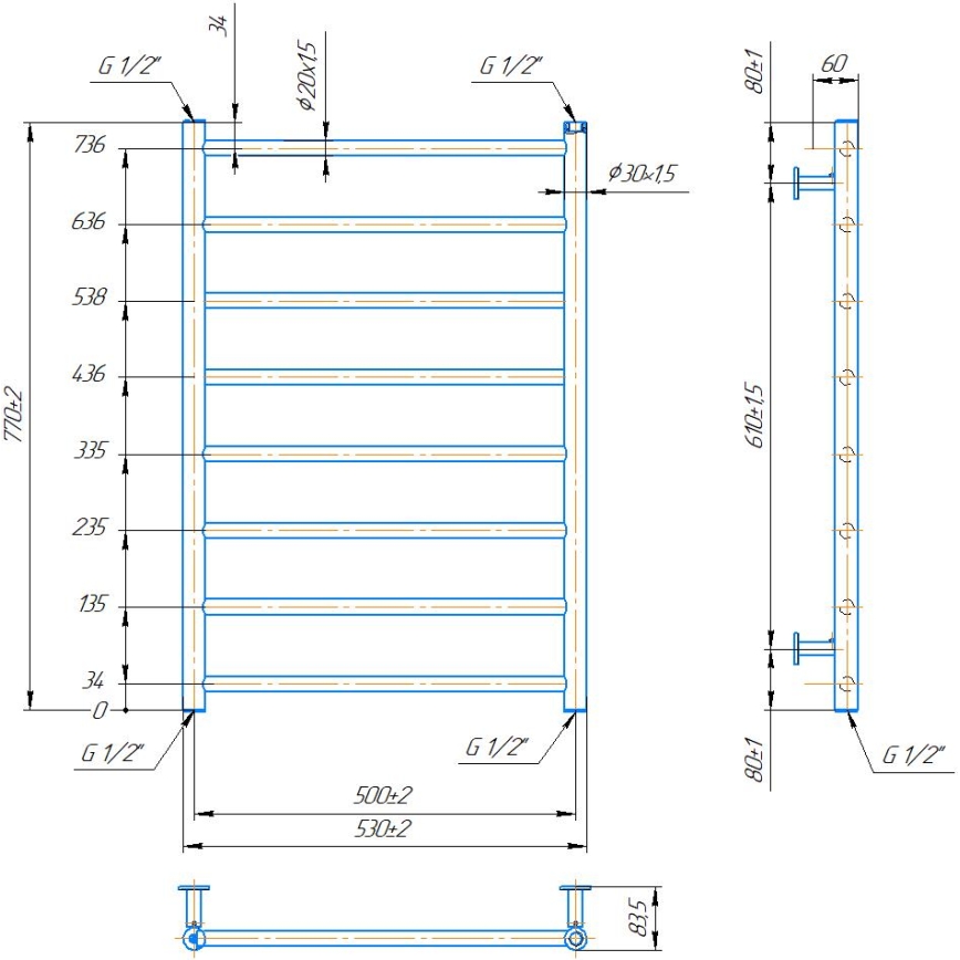 Toalheiro aquecido para casa de banho INOX FLAT 163W/230V 77x53 cm, aço inoxidável/antracite