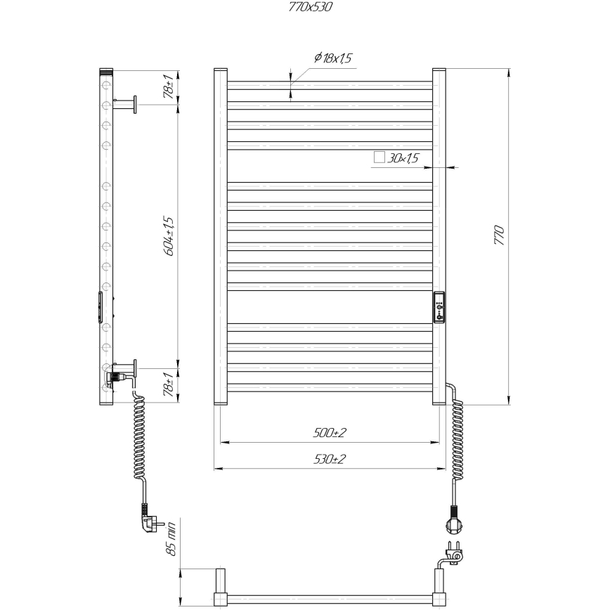 Toalheiro aquecido tipo escada para casa de banho HF DERBY 170W/230V 77x53 cm branco, ligação à direita