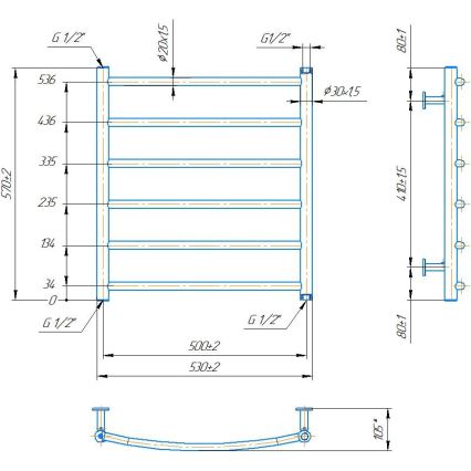 Toalheiro aquecido tipo escada para casa de banho INOX CLASSIC 122W/230V 57x53 cm aço inoxidável/antracite