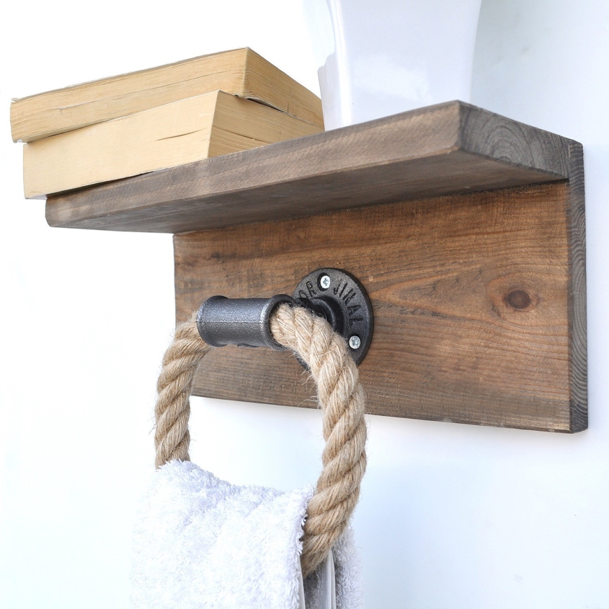 Toalheiro com uma prateleira BORURAF 14x30 cm abeto