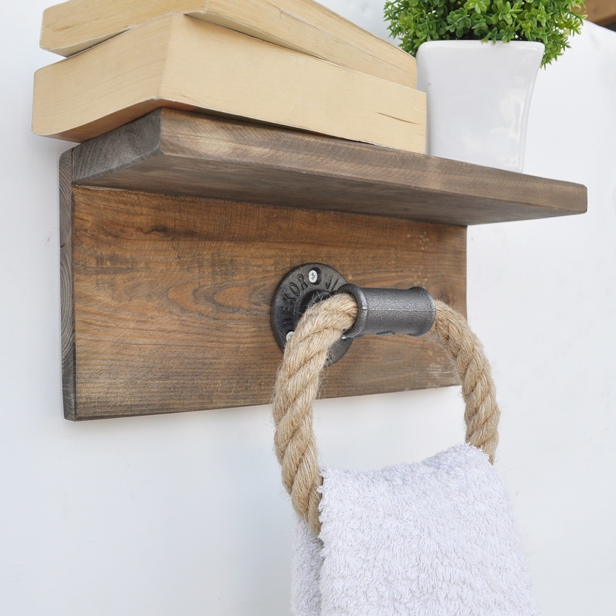 Toalheiro com uma prateleira BORURAF 14x30 cm abeto