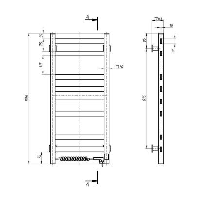 Toalheiro elétrico com termostato AVANGARD 105W 80x36 cm branco esquerdo