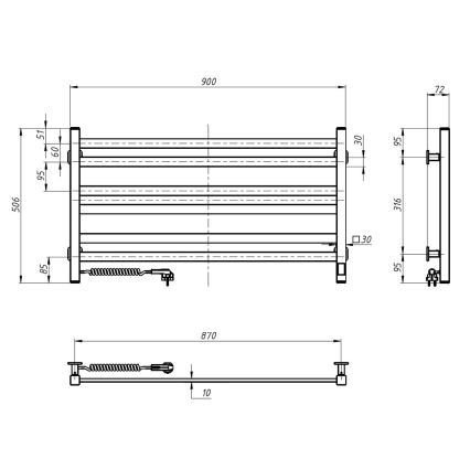 Toalheiro elétrico com termostato AVANGARD 181W 50x90 cm branco esquerdo
