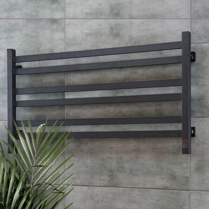 Toalheiro elétrico com termóstato AVANGARD 181W 50x90 cm, preto, lado esquerdo