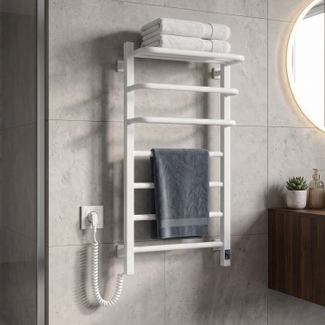 Toalheiro elétrico com termostato FORTIS 155W 80x48 cm branco esquerdo