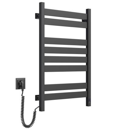 Toalheiro elétrico com termostato LARGO, 168 W, 80x50 cm, preto, lado esquerdo