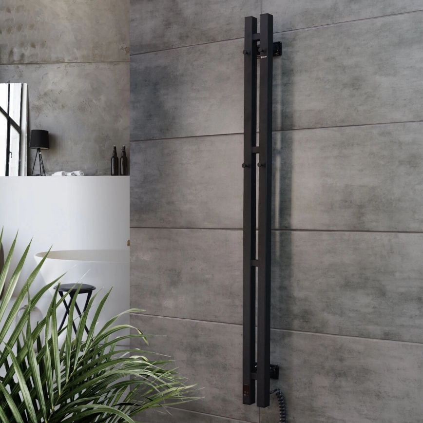 Toalheiro elétrico com termóstato SILOUETTE 70W 120x9 cm, preto, lado direito