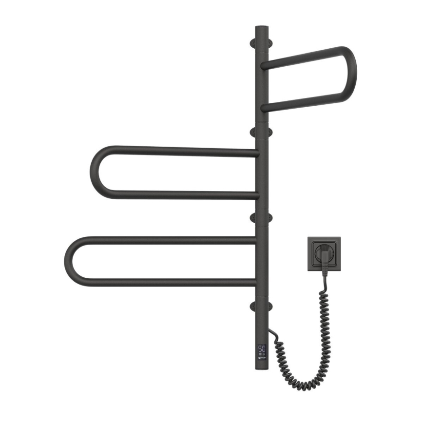 Toalheiro elétrico giratório com termostato FOUETTE 100W 80x49 cm preto