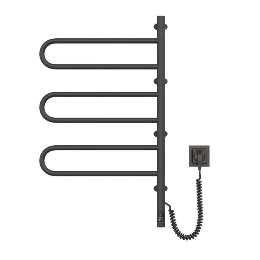 Toalheiro elétrico giratório com termostato FOUETTE 120W 80x49 cm preto