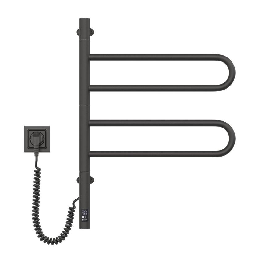 Toalheiro elétrico giratório com termóstato FOUETTE 60W 65x49 cm preto