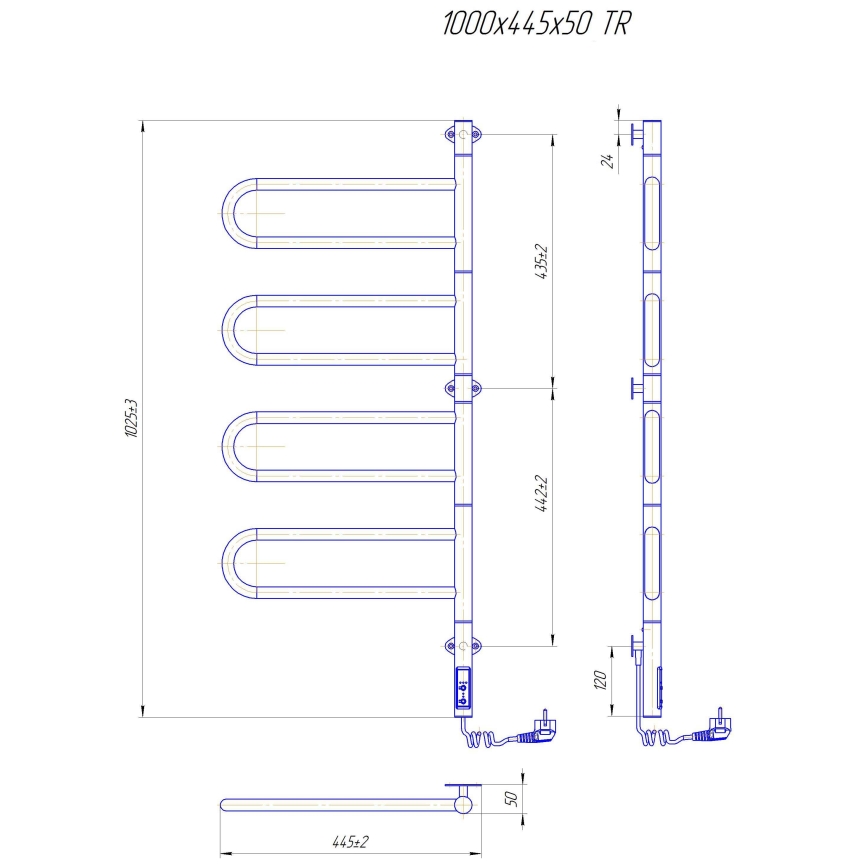Toalheiro elétrico giratório para toalhas TRISTAR 105W/230V 102,5x44,5 cm IP44 inox/preto