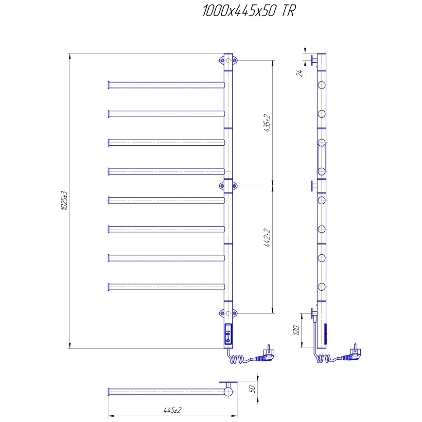 Toalheiro elétrico giratório para toalhas VEER 95W/230V 102,5x44,5 cm aço inoxidável/preto