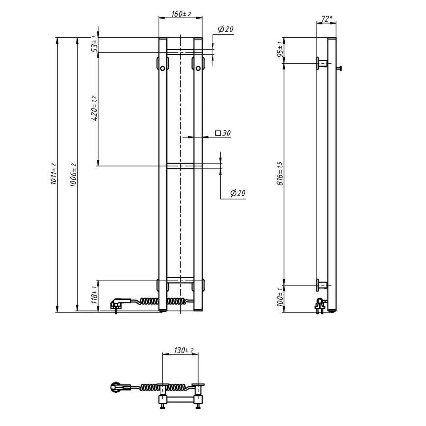 Toalheiro elétrico para toalhas SILOUETTE 59W 101x16 cm, branco, montagem à direita
