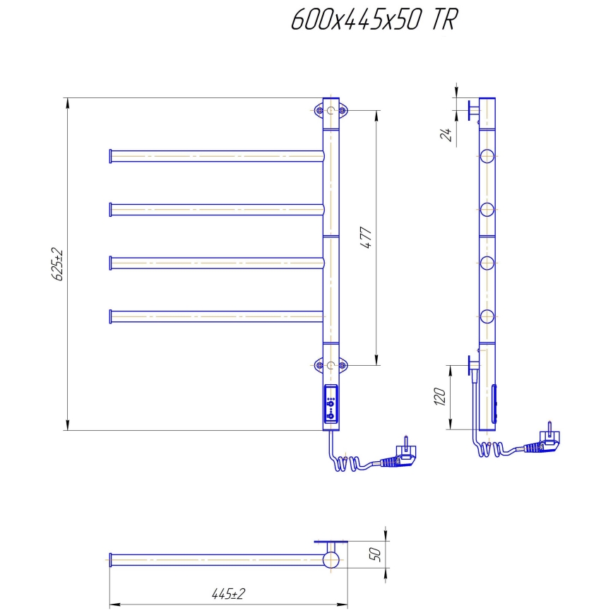 Toalheiro elétrico giratório VEER para toalhas 50W/230V 62,5x44,5 cm aço inoxidável/cromado brilhante