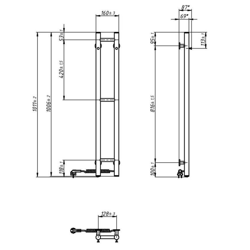 Toalheiro elétrico SILOUETTE 46W 100x16 cm branco, lado direito