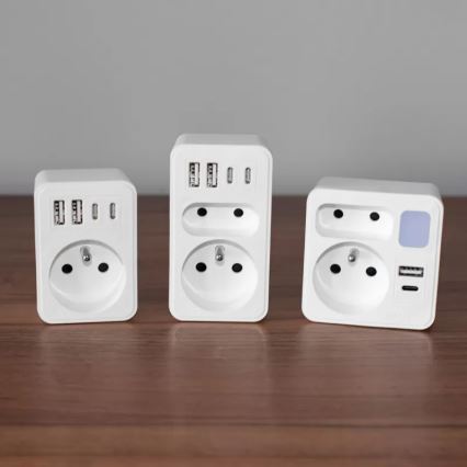 Régua de tomadas com 2 tomadas, USB-C e USB-A, com iluminação LED LED/0,5W/230V 3000K