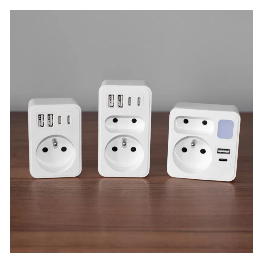 Régua de tomadas com 2 tomadas, USB-C e USB-A, com iluminação LED LED/0,5W/230V 3000K