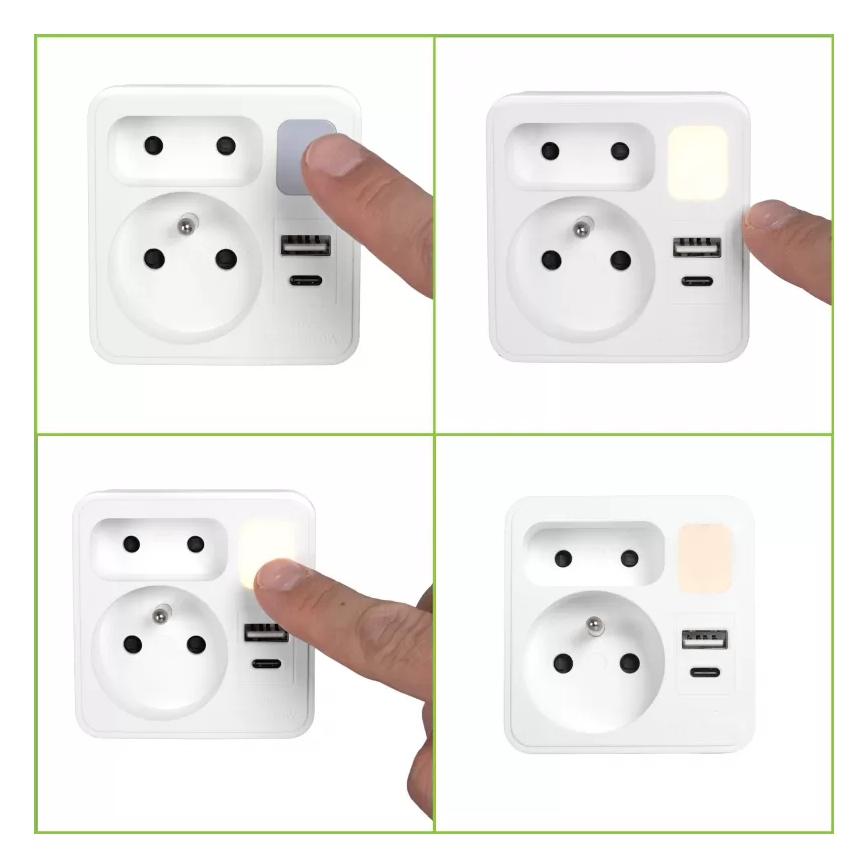 Régua de tomadas com 2 tomadas, USB-C e USB-A, com iluminação LED LED/0,5W/230V 3000K