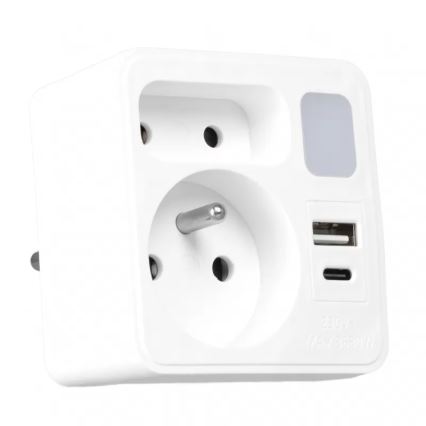 Régua de tomadas com 2 tomadas, USB-C e USB-A, com iluminação LED LED/0,5W/230V 3000K