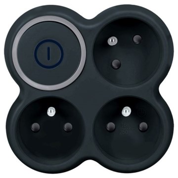Toma múltipla com interruptor 3x 10 A preta