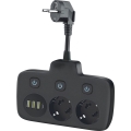 Toma múltipla com interruptor LINEA — 2x 230 V, 4x USB-A/USB-C, tomadas SCHUKO, preta