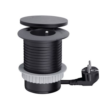 Tomada embutida com carregamento sem fios de 10 W, 1 tomada + USB A+C preta